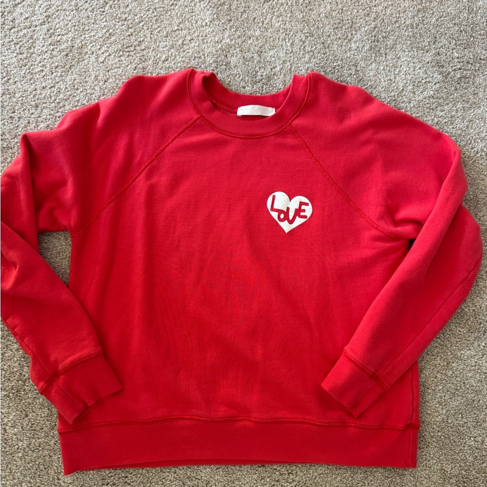 Spiritual Gangster Red Crewneck Sweatshirt with White Heart 'Love' Graphic